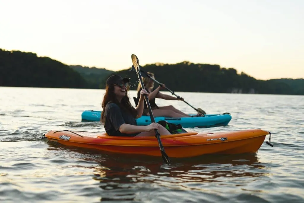 Two people kayaking.