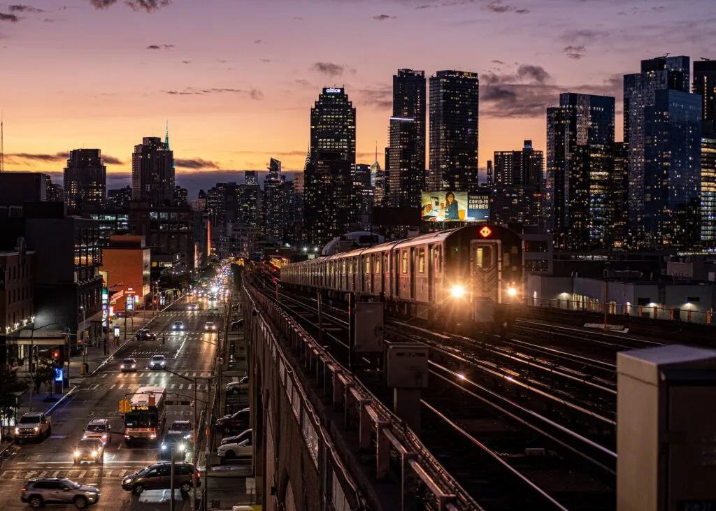 View of Queens, one of the NYC neighborhoods, at night