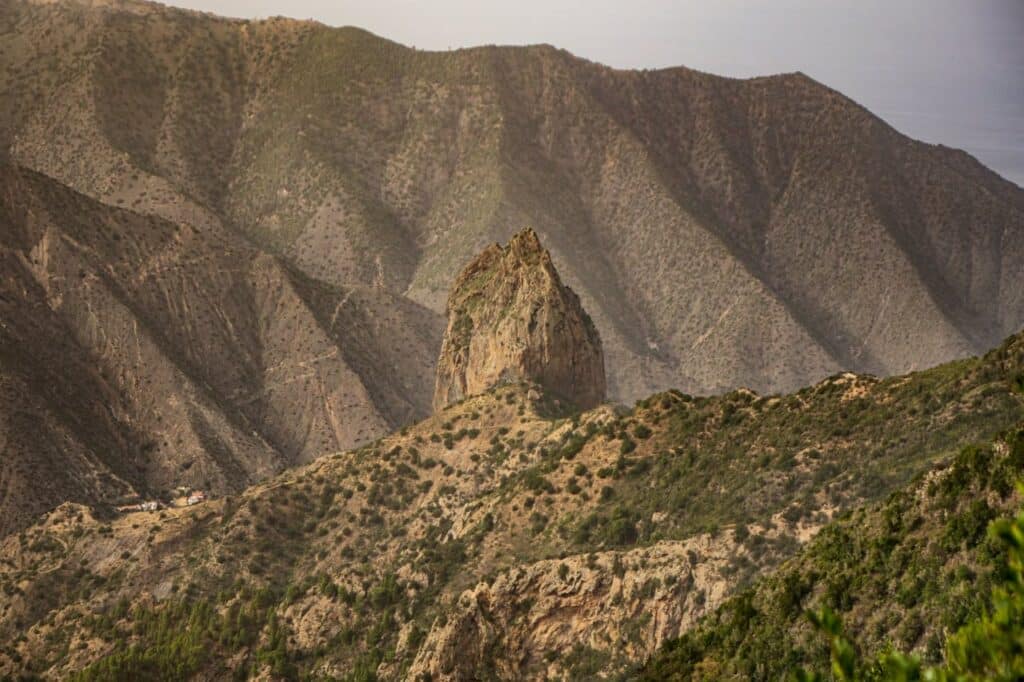 A brown rock formation on a mountain in La Gomera.